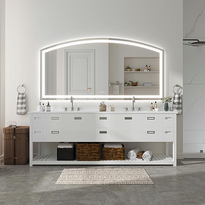 Hasipu 72x36 Inch LED Bathroom Mirror Arch Vanity Mirror with Lights Frontlit Smart Touch Sensor Dimmable 3 Colors Temperature Shatterproof Wall-Mounted Vanity Mirror Metal Frame