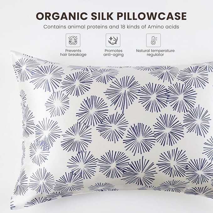 THXSILK Dandelion Style 6A+ Grade Mulberry Silk Pillowcase for Hair and Skin, 22 Momme Silk Pillow Case with Hidden Zipper, Organic Silk Pillowcase King Size 20x36 inches, 1PC, Dandelion