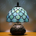 Small Tiffany Lamp Mini Stained Glass Table Lamp Sea Blue Pearl Style Mushroom Memory Sympathy Lamp 8X11 Inch