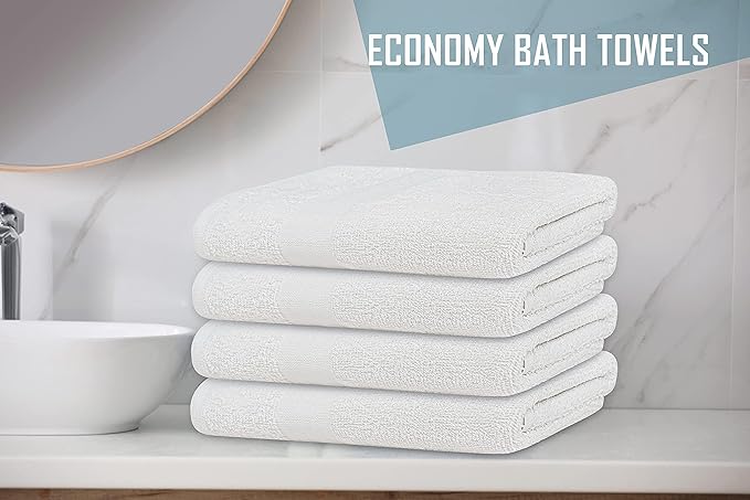 White Bath Towels (Pack of 36, 20x40 Inches, 100% Cotton, Lightweight, Quick Drying, Commercial Grade)