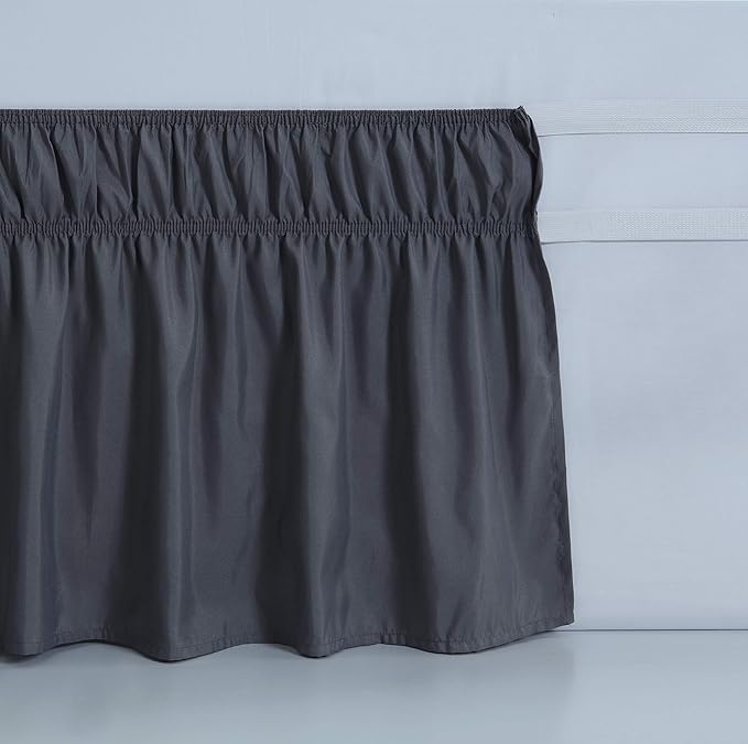 MEILA Wrap Around Bed Skirt Three Fabric Sides Elastic Dust Ruffled 14 Inch Tailored Drop,Easy to Install Fade Resistant-Dark Grey, Twin/Full