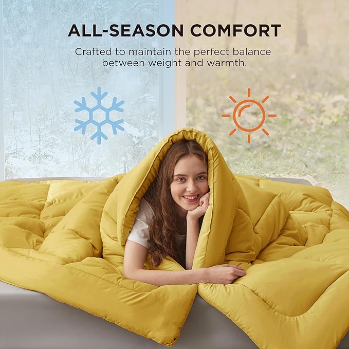 Bedsure Comforter Duvet Insert - Quilted Comforters Cal King Size, All Season Duvet, GentleSoft Down Alternative Bedding, with 8 Tabs, Gifts for Women/Men, Mustard Yellow, Cal King 96 X 102 Inches