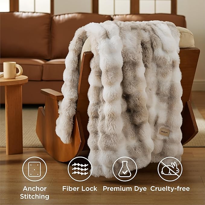 Bedsure GentleSoft Fluffy Faux Fur Throw Blanket, Fuzzy Soft Bubble Blanket for Couch, Faux Fur Decor for Home Bedroom Living Room, Thick Warm Furry Cozy Gifts for Women, Tie-dye Taupe, 50x60 Inch