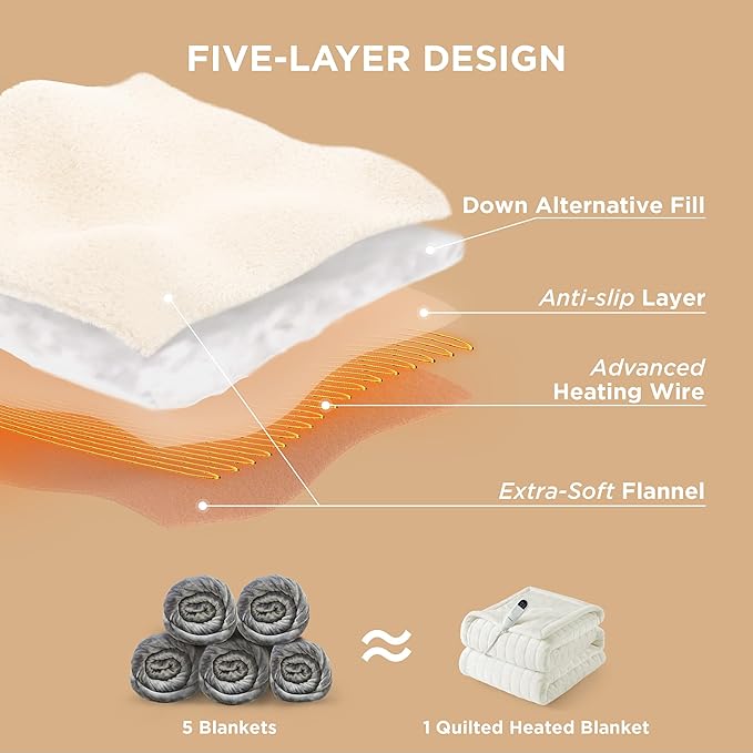 Bedsure Electric Blanket Full Size - Heated Weighted Blanket Full with 6 Heat Settings, Fasting with 10 Time Settings & 8 Hours Auto-Off (72x84 inches, Ivory)