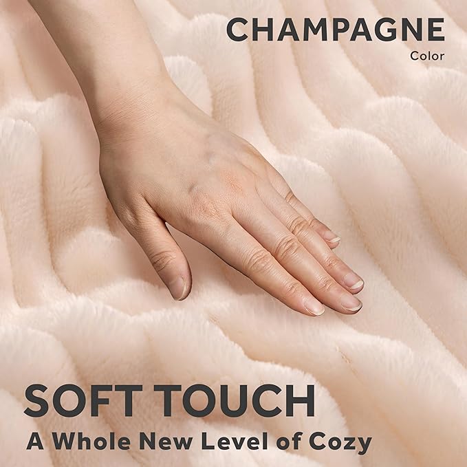 Sunbeam Electric Throw Royal Posh Velvet Heated Blanket, 4 Heat Settings, 4-Hour Auto Shut-Off, Fast Heating, Lush, Silky, and Ultra Comfy, Ribbed Champagne Color, 50" x 60"