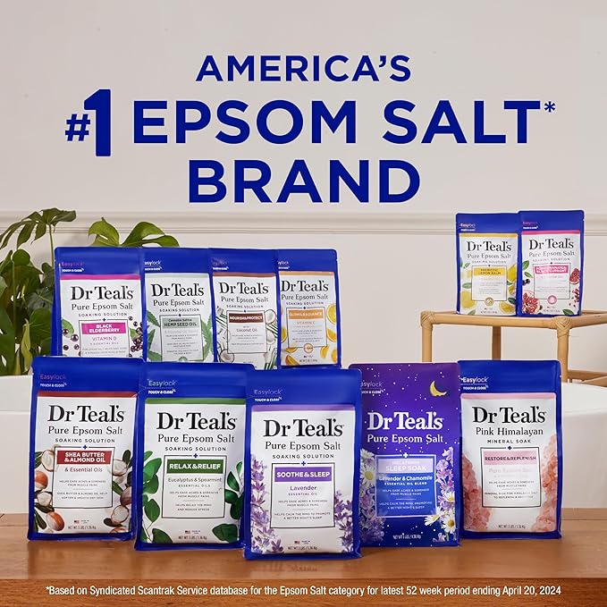 Dr Teal's Pure Epsom Magnesium Salt Soak, Sleep Blend with Melatonin, Lavender & Essential Oils, 3 lb (Pack of 4)