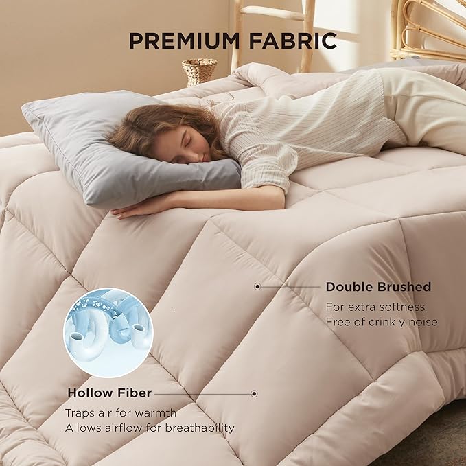 Bedsure Comforter Duvet Insert - Quilted Comforters Cal King Size, All Season Duvet, GentleSoft Down Alternative Bedding, with 8 Tabs, Gifts for Women/Men, Beige, California King 96 X 102 Inches