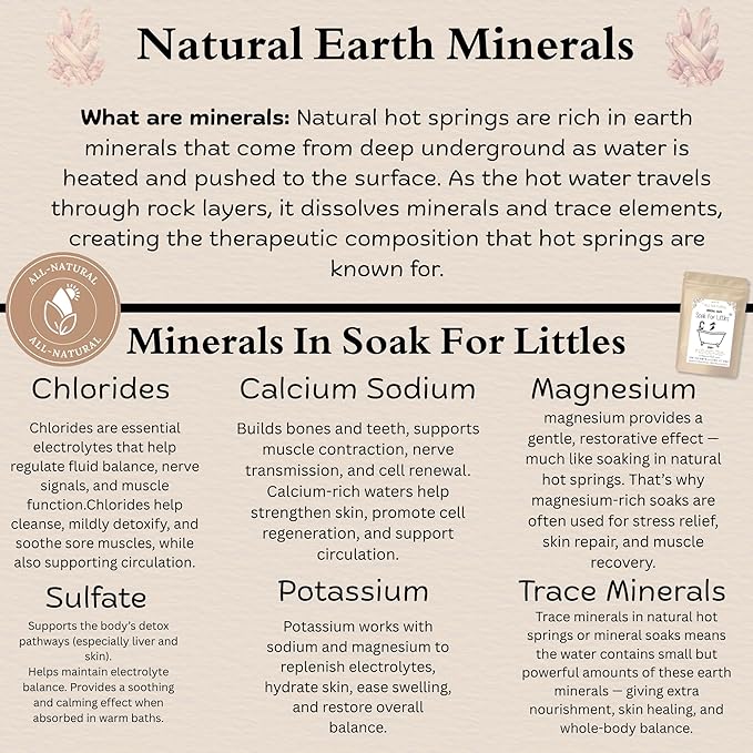 Soak for Littles: Mineral Bath Soak, 100% Organic Natural Earth Minerals, Better Than Oatmeal Bath Baby, Epsom, Oatmeal, or Kids Salts Baths, Soak Your Little One in A Natural Hot Spring