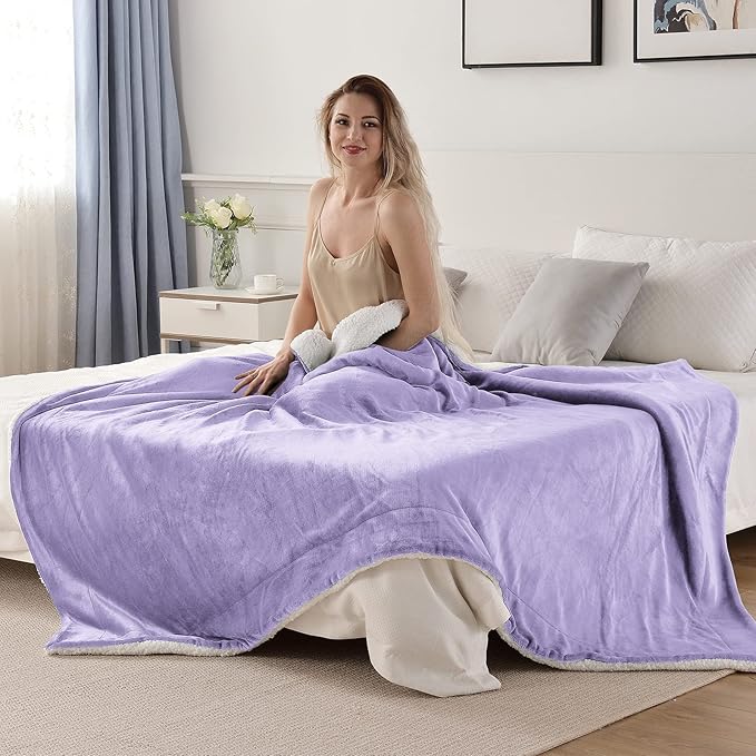 SOCHOW Sherpa Fleece Throw Blanket, Double-Sided Super Soft Luxurious Plush Blanket Twin Size 60 inchx80 inch Size, Lilac