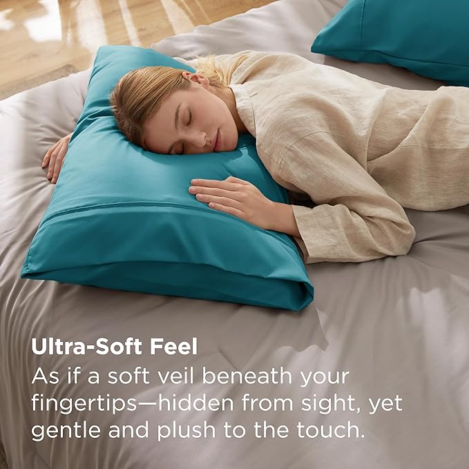 Bedsure King Size Pillow Cases Set of 2 - Teal Brushed Microfiber Pillowcases 2 Pack, Super Soft Pillow Case Cover with Envelope Closure, Wrinkle, Fade and Stain Resistant, 20x36 Inches