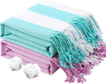2 PacksOversized Cotton Turkish Beach Towels 74"x38" Thin Quick Dry Sand Free Pool Swim Bathing Towel Extra Large Blanket Adult Travel Essentials Accessories Summer Vacation LightGreen Purple Stripe
