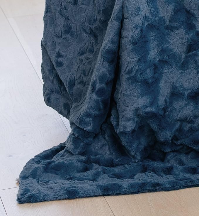 GRACED SOFT LUXURIES Throw Blanket Super Soft Warm Elegant Cozy Comfy Cozy Decorative Textured Faux Fur for Home, Bed, Couch, Sofa, Travel (Large 50" x 60", Blue)