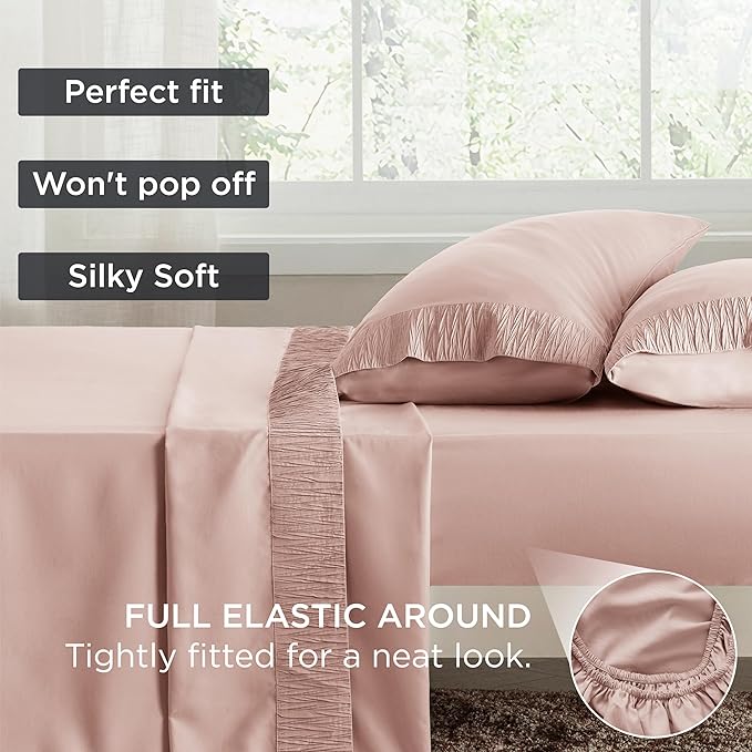 Bedsure Full Size Bed Sheets - 4 Pieces Soft Full Sheet Set - Breathable & Cooling - Hotel Luxury - Easy Care Polyester Microfiber Bedding for Women, Men, Dusty Pink