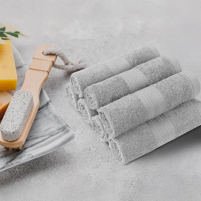 Amazon Basics Cotton Washcloths for Bathroom, Soft and Highly Absorbent, 12 in x 12 in, Gray, 12-Pack