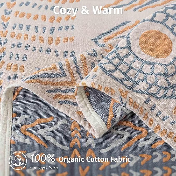 Qidordour Boho Throw Blanket, 60"x80" Muslin Blankets, 100% Organic Cotton Blanket for Couch Sofa, Lightweight Quilt, All Season Bed Throw, Farmhouse Home Decor, D-Indian Arrowhead