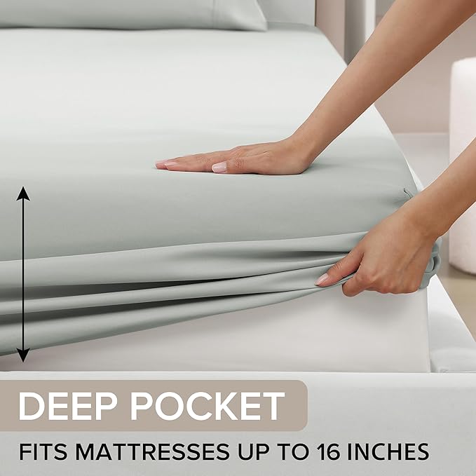 UGG Full XL Sheet Set 4-Piece Luxury Cooling Sheets Deep Pockets Premium Bedding with 2 Pillow Shams Hypoallergenic Machine Washable, for Dorm Essentials & College Bedding, Mineral Green (Hedi)