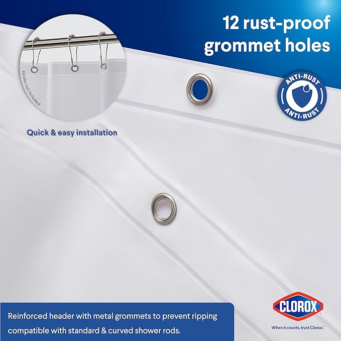 CLOROX Shower Curtain Liner, Premium Heavyweight Durable Waterproof 8g PEVA for Bathroom with Weighted Magnets, Standard Size 72" x 72", Frosty 1 Pack