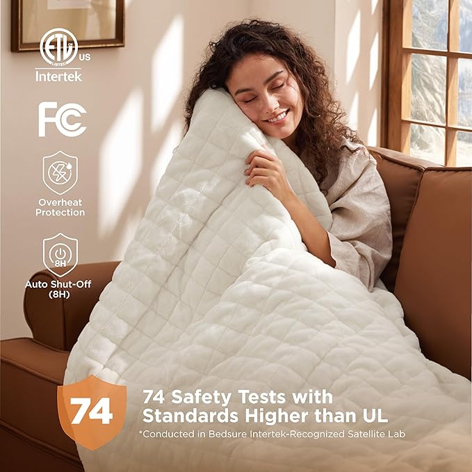 Bedsure Electric Blanket King Size - Dual Control Heated Weighted Blanket King with 10 Heat Settings, Fast Heating with 10 Time Settings (100x90 inches, Ivory)