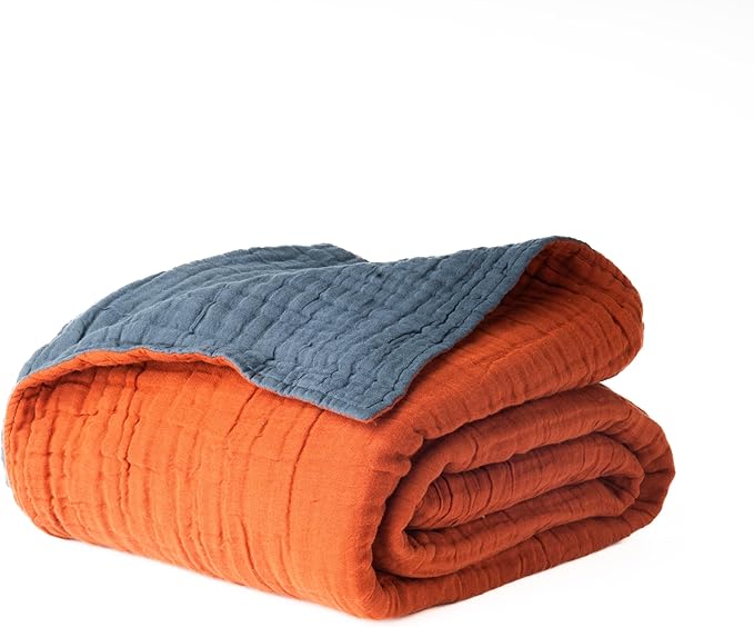 Salt Earth 100% Cotton Muslin Blanket, Gauze 55"X75" Twin, 6 Layered for Couch, Bed, Living Room, Home, Lightweight & All Season Blankets & Throws, Easy wash, Skin Friendly (Picante/Dark Slate)