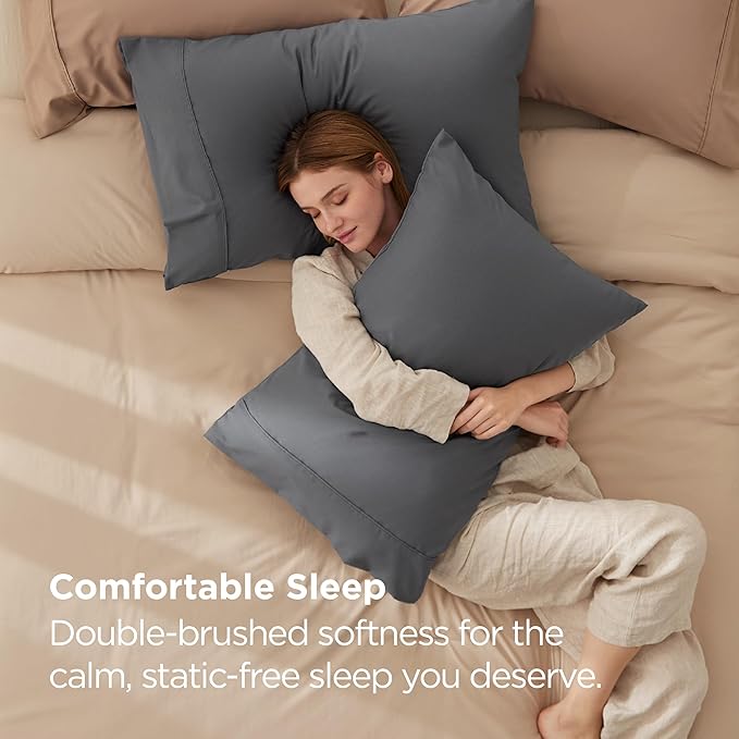 Bedsure Pillow Cases Standard Size Set of 2 - Dark Grey Brushed Microfiber Pillowcases, Super Soft and Cozy Pillow Case Covers with Envelope Closure, Wrinkle, Fade and Stain Resistant, 20x26 Inches