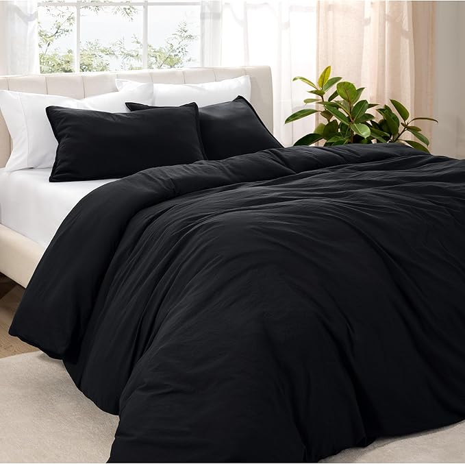 Bare Home Microfiber Duvet Cover Set - Ultra Soft Washed Microfiber - Oversized Queen Size - Linen-Like Look - Easy Care - Breathable Fabric - Our Softest Duvet Cover Set (Oversized Queen, Black)