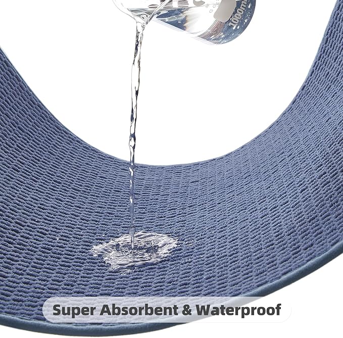 Bathroom Runner Rugs, Long Bath Mat Runner Washable Thin Quick Dry Low Pile Bathroom Runner Rugs Non Slip, Denim Blue 16"x60"