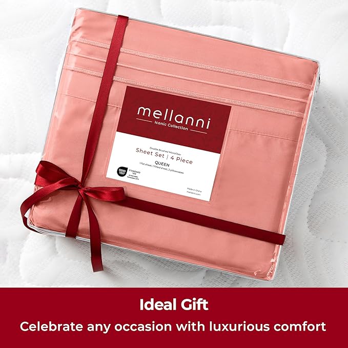 Mellanni Twin XL Sheets Set - 3 PC Iconic Collection Bedding - Hotel Luxury, Extra Soft, Cooling Bed Sheets - Wrinkle, Fade, Stain Resistant (Twin Extra Long, Coral)