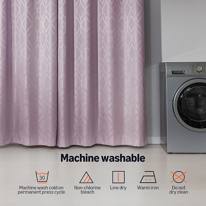 Amazon Basics Jacquard 2-Piece 100% Blackout Curtains, Living Room and Bedroom Drapes, Thermal Insulated Window Treatment, 42"x95", Pink