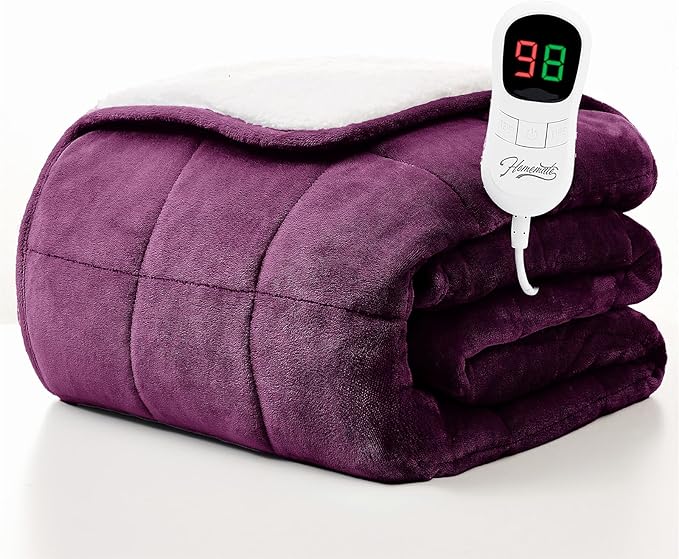 Homemate Heated Weighted Blanket for Adults - 72"x84" 20lbs Electric Throw Fast Heating Heavy Blanket 1/2/4/6/8 Hour Auto Off 10 Heat Levels Over-Heat Protection Soft Flannel Sherpa