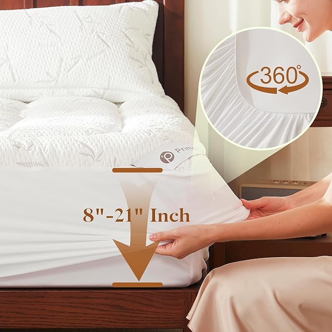 100% Waterproof King Size Mattress Topper, Thick Pillow Top Mattress Pad，Up to 21 Inch Deep Pocket,Soft Breathable Mattress Pad for Back Pain, Protector Cover(White)