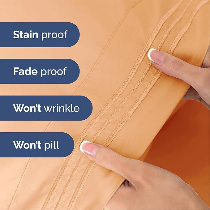 Queen Size 4 Piece Sheet Set - Extra Soft, Breathable & Cooling Sheets - Hotel Luxury Durable Bed Sheets for Women & Men - Deep Pockets, Easy-Fit & Wrinkle-Free Sheets - Peach Oeko-Tex Bed Sheet Set