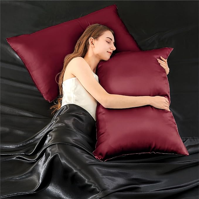 INFIIXSO Mulberry Silk Pillowcase for Hair and Skin, Silk Pillow Cases King Size with Hidden Zipper 20x40 Inches, Super Smooth and Soft Cooling Pillow Cases for Hot Sleepers(Burgundy, 1 Pack)