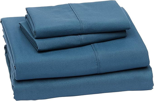 Amazon Basics Lightweight Super Soft Easy Care, Ultra Comfortable Microfiber 4-Piece Bed Sheet Set with 14-Inch Deep Pockets, Queen, Dark Teal, Solid