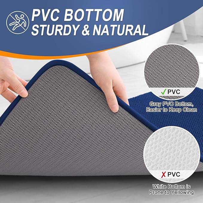 OLANLY Thick Memory Foam Bath Mat Rug 70x24, Extra Soft Absorbent Bathroom Rug, Quick Dry Bath Mats, Non-Slip, Machine Washable Carpet for Bathroom, Tub and Shower, Home Decor Accessories, Navy