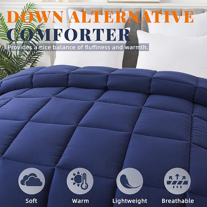 Cosybay Down Alternative Comforter (Blue/Grey, Full) - All Season Soft Quilted Full Size Bed Comforter - Duvet Insert with Corner Tabs -Winter Summer Warm Fluffy, 82x86 inches