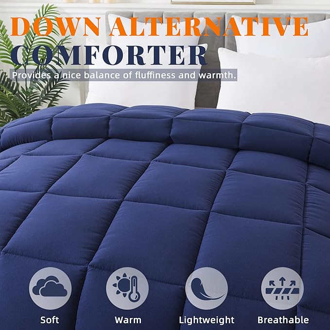 Cosybay Down Alternative Comforter (Blue/Grey, Twin) - All Season Soft Quilted Twin Size Bed Comforter - Duvet Insert with Corner Tabs -Winter Summer Warm Fluffy, 64x88 inches