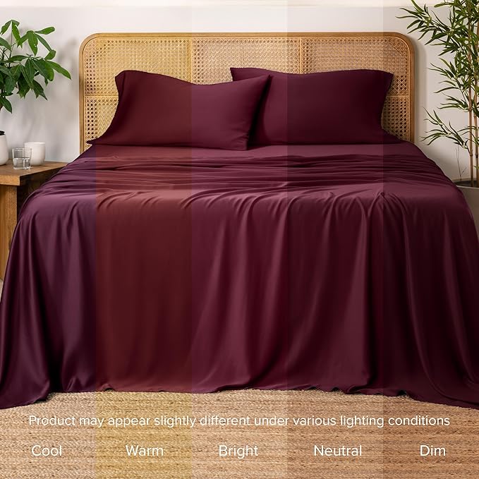 Bare Home 100% Rayon Made from Bamboo Queen Sheet Set - 4 Piece Bedding Set - Deep Pockets - Breathable - Easy Fit - Bedding Sheets & Pillowcases (Queen, Burgundy)