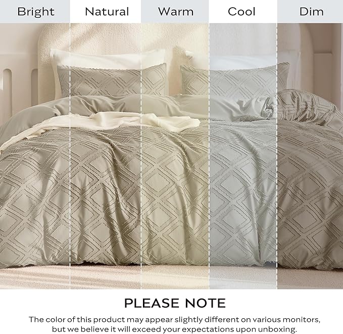 JELLYMONI Duvet Cover Twin Size Khaki - 3PCS Boho Duvet Cover Set Plaid Polyester Tufted Bohemian Jacquard Knit Textured Comforter Cover 68×90in Rhombic Geometric Pattern Corner Ties & Zipper
