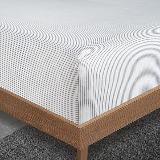 LANE LINEN Queen Bed Sheets - Pemium 450 Thread Count Long Staple 100% Cotton Sheets Queen Size Bed Set, Hotel Luxury Sateen Finish, 15" Deep Pocket Fitted Sheet, Cool & Durable - Ticking Stripe