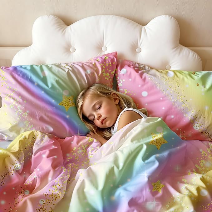 Rainbow Bedding Set Full Size – 6-Piece Reversible Girls Comforter with Deep-Pocket Sheet, Gradient Galaxy Design, Whole-Piece Filling, Machine Washable Bed-in-a-Bag for Kids Room Makeover & Gifts