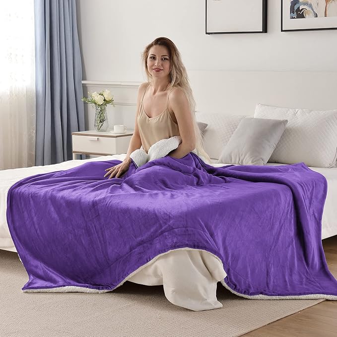 SOCHOW Sherpa Fleece Throw Blanket, Double-Sided Super Soft Luxurious Plush Blanket Throw Size, Purple, 50x60 inches