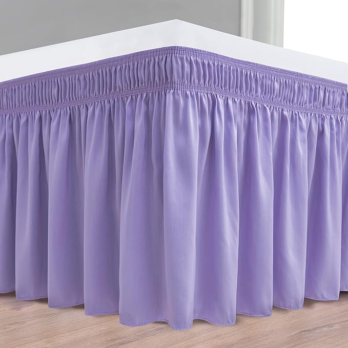 Biscaynebay Wrap Around Bed Skirts for Twin & Twin XL Beds 15" Drop, Lavender Adjustable Elastic Dust Ruffles Easy Fit Wrinkle & Fade Resistant Silky Luxurious Fabric Machine Washable