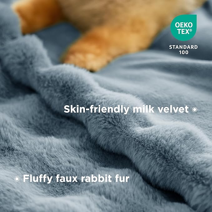 Bedsure GentleSoft Fluffy Faux Fur Blanket Twin Size, Fuzzy Soft Bubble Blanket for Couch, Home Decor Gifts for Bedroom Living Room, Thick Furry Cozy Gifts for Women, Greyish Blue, 60x80 Inch