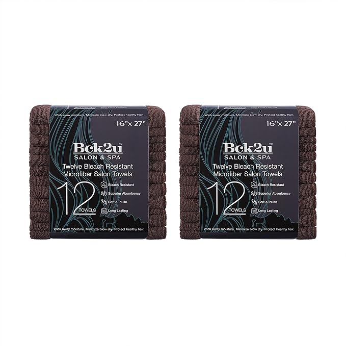 Arkwright Bleach Proof Salon Towels Bulk - Pack of 24 - Ultra Soft, Gentle Microfiber, Highly Absorbent & Quick Dry Spa Facial Towel for Hair Stylist, Nail Shop, and Esthetician, 16 x 27 in, Brown