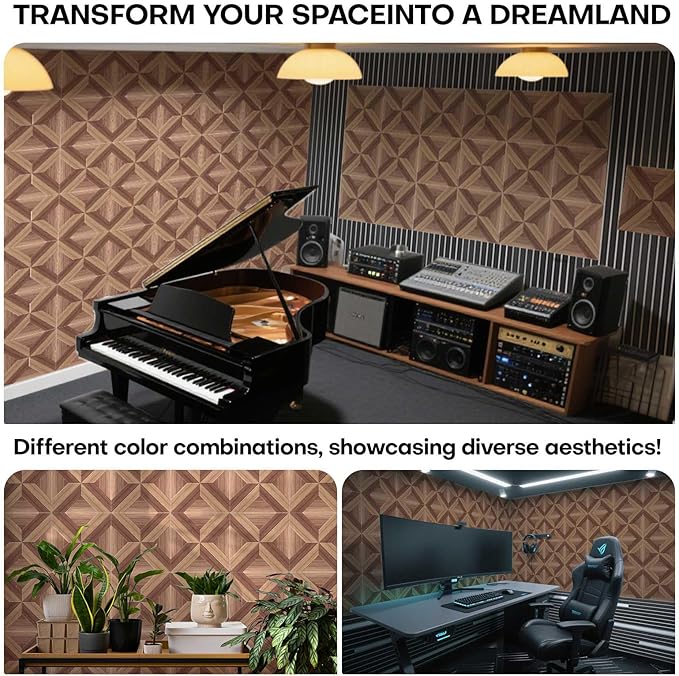 10 Pack Large Soundproof Wall Panels, 15.7 x 15.7 x 0.4 in Sound Proof Panels for Walls,0.9lb/ft³, High Density.Wood Grain Printing Sound Panels, 3D AcousticPanels,Artistic Noise
