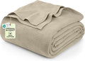 Utopia Bedding Khaki 100% Cotton Blanket [Full Size - 90x84 Inch] 350GSM Lightweight, Soft and Breathable Thermal Blanket for All Seasons