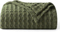 Bedsure Cooling Cotton Waffle Weave Throw Blanket - Lightweight Breathable Blanket of Rayon Derived from Bamboo for Hot Sleepers, Luxury Throws for Bed, Couch and Sofa, Green, 50x70 Inches