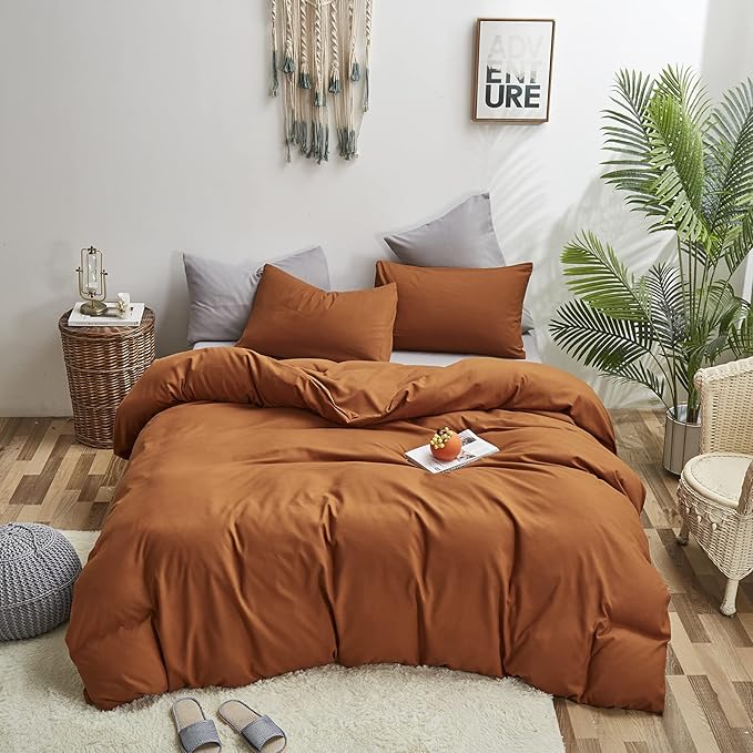 Cottonight Pumpkin Comforter Set King Rust Terracotta Bedding Set Burnt Orange Solid Pumpkin Brown Blanket Quilts Soft Breathable Rust Caramel Comforter Set for King Bed