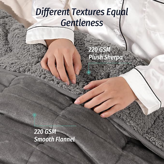 Wemore Sherpa Fleece Weighted Blanket for Adult, 20 lbs Dual Sided Cozy Fluffy Heavy Blanket, Ultra Fuzzy Throw Blanket with Soft Plush Flannel Top, 60 x 80 inches Grey on Both Sides
