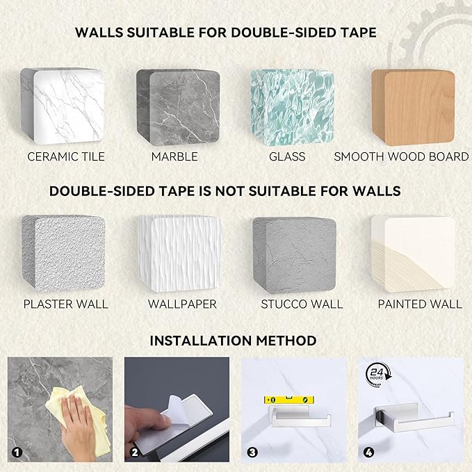LANC Self-Adhesive Toilet Tissue Holder, Brushed Nickel Toilet Paper Holder Wall Mounted for Bathroom Washroom Stick On Tissue Roll Holder with Drill Free Left and Right 2 Pack, A8307BN-LRP2